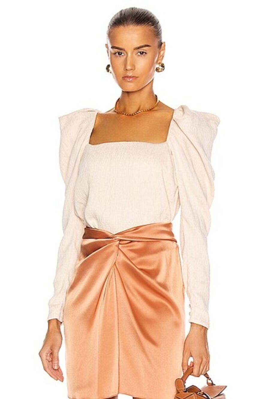 Johanna Ortiz Grass Like Sand Crepe Top‎ Shirt 8 Puff Sleeve Sculptural Square
